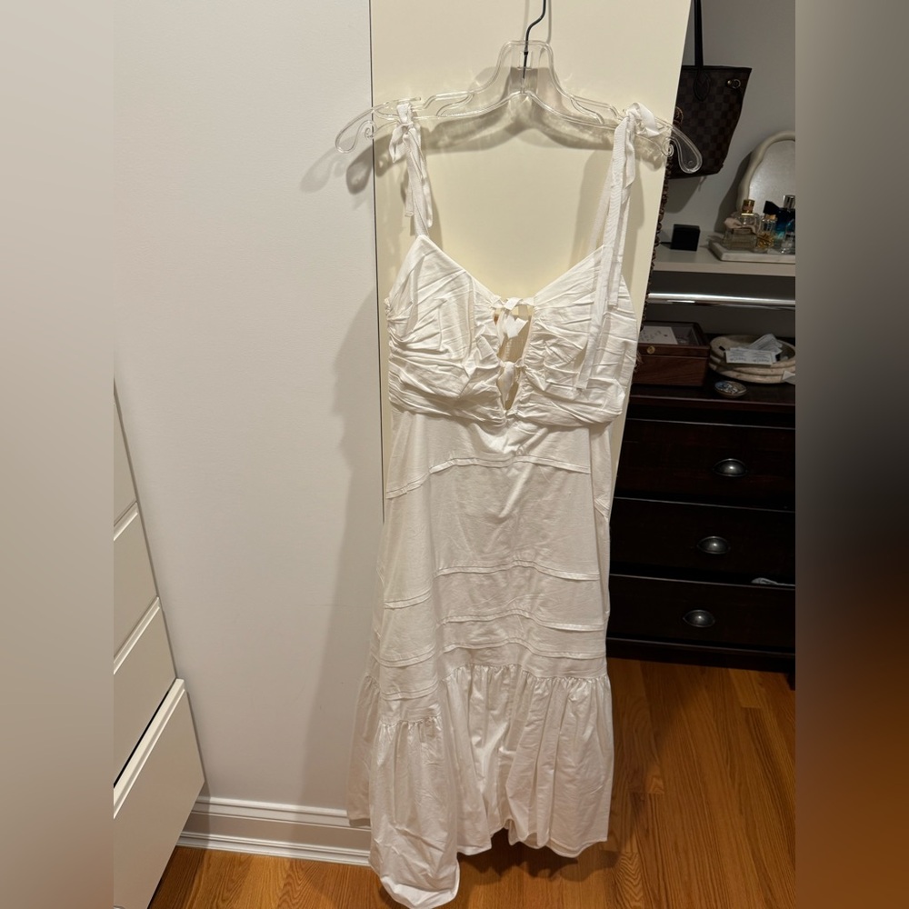 Free People Palma Midi Dress – Tie-Front, Tiered Skirt, Size M